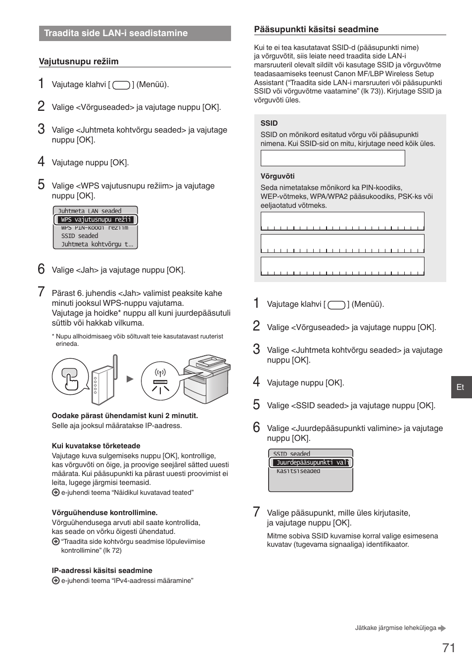 Traadita side lan-i, Seadistamine | Canon i-SENSYS MF4780w User Manual | Page 71 / 120