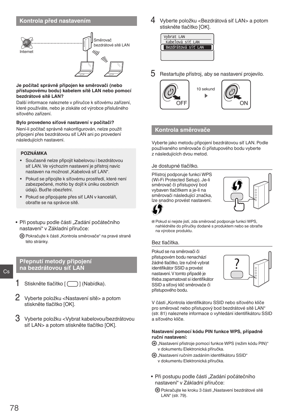 Kontrola před nastavením přepnutí metody připojení, Na bezdrátovou síť lan kontrola směrovače | Canon i-SENSYS MF4780w User Manual | Page 78 / 120