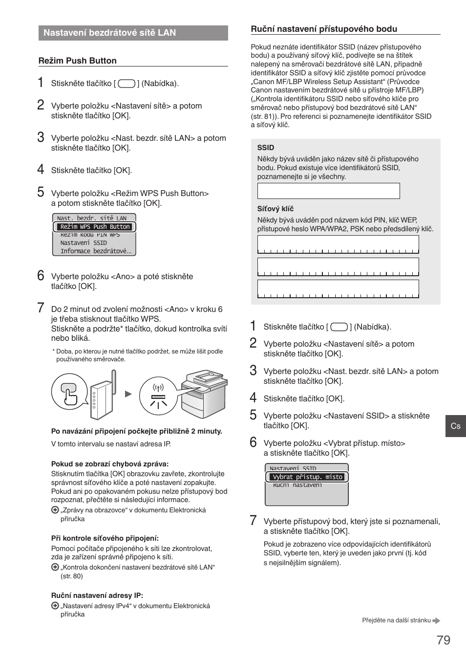 Nastavení bezdrátové sítě lan, Oku 3 části „nastavení bezdrátové sítě | Canon i-SENSYS MF4780w User Manual | Page 79 / 120