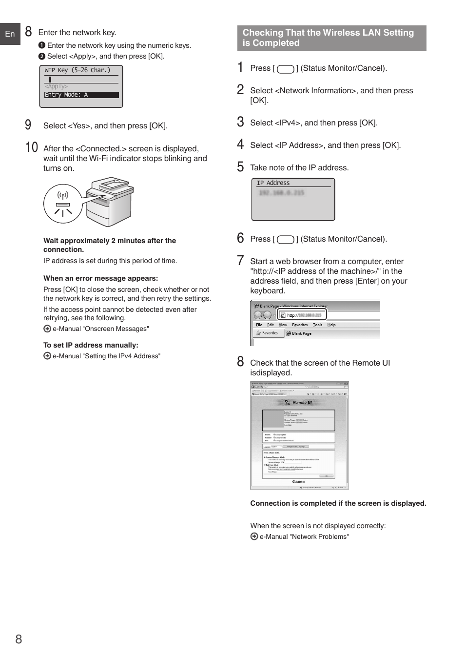 Checking that the wireless lan, Setting is completed, P.8) | Canon i-SENSYS MF4780w User Manual | Page 8 / 120