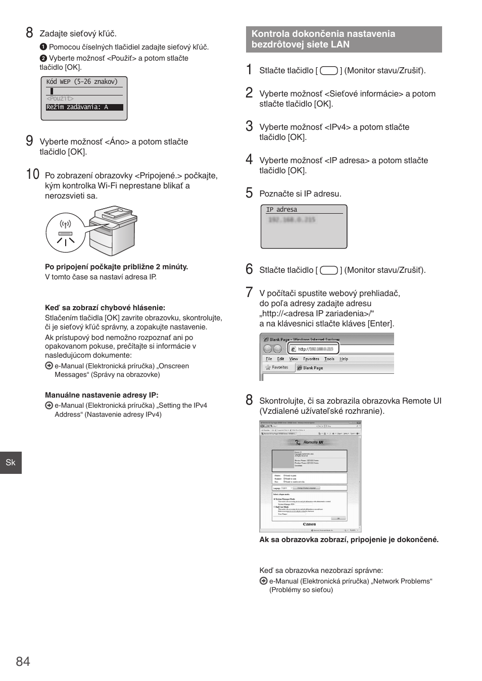 Kontrola dokončenia nastavenia, Bezdrôtovej siete lan | Canon i-SENSYS MF4780w User Manual | Page 84 / 120