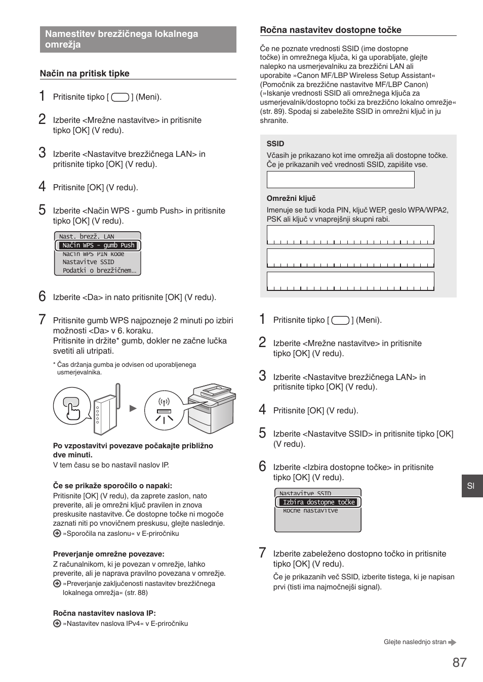 Namestitev brezžičnega lokalnega, Omrežja, A »namestitev brezžičnega | Canon i-SENSYS MF4780w User Manual | Page 87 / 120