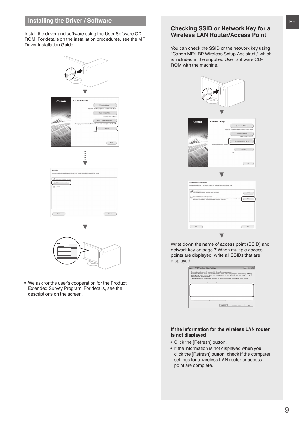 Installing the driver / software, Lan router/access point" (p.9)) to kno | Canon i-SENSYS MF4780w User Manual | Page 9 / 120