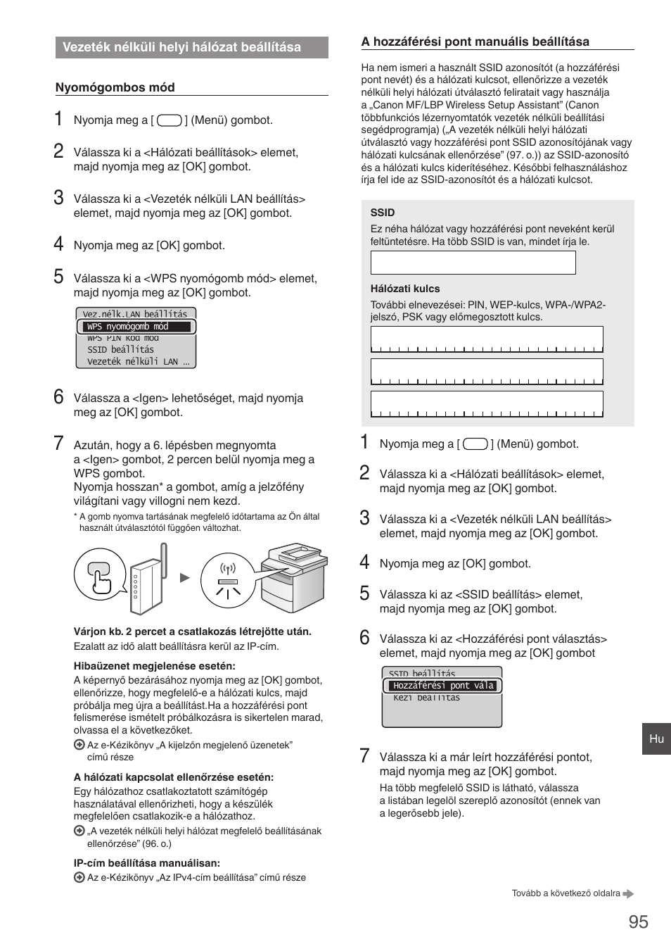 Vezeték nélküli helyi hálózat, Beállítása, El (95. o.) | Canon i-SENSYS MF4780w User Manual | Page 95 / 120