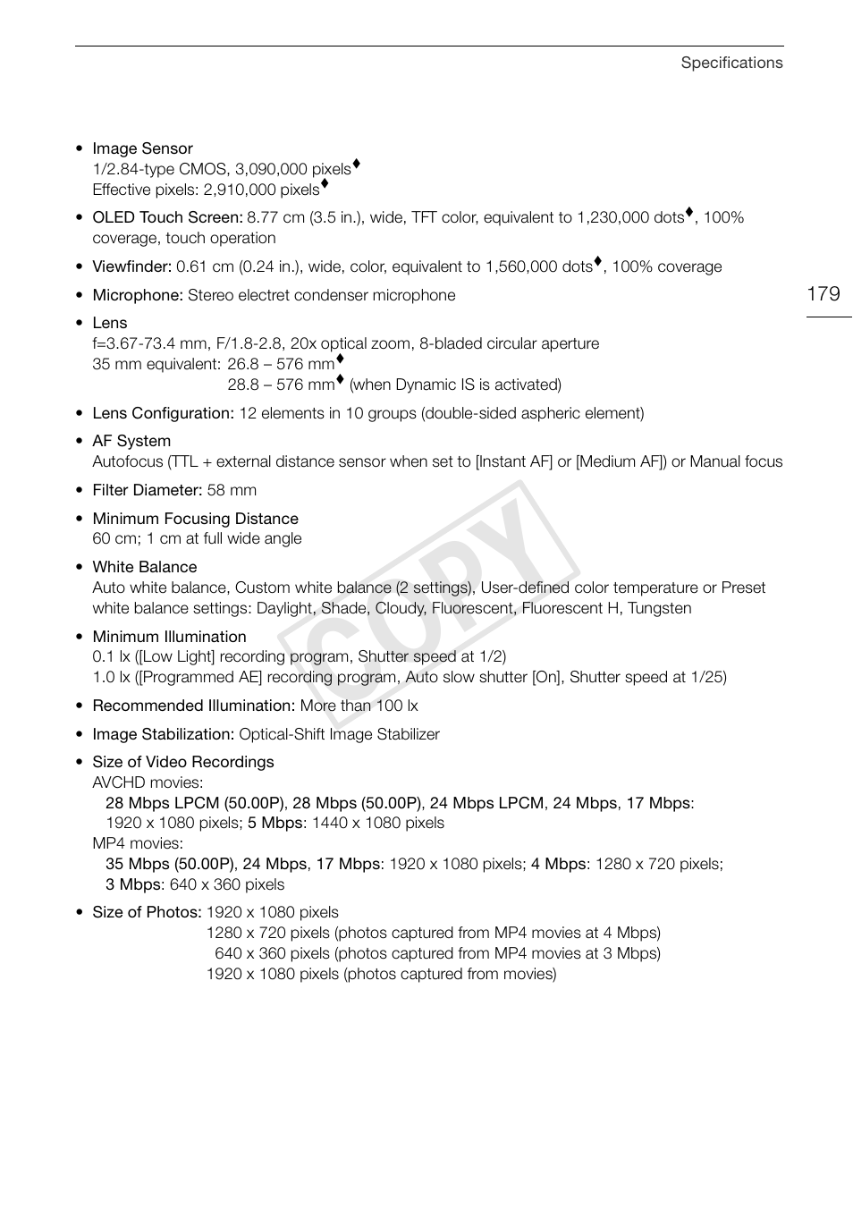 Cop y | Canon XA20 User Manual | Page 179 / 184