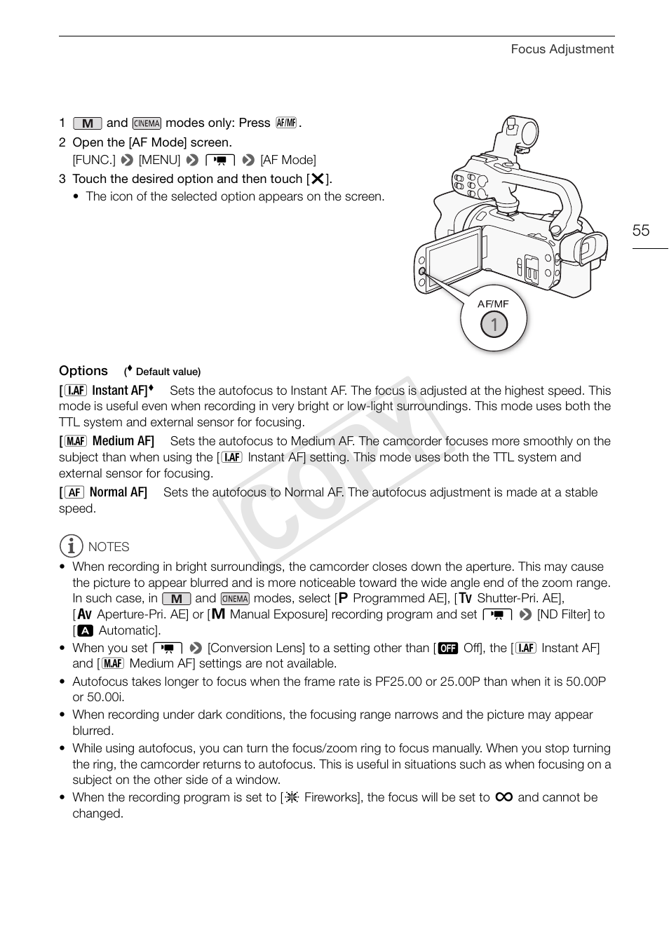 Cop y | Canon XA20 User Manual | Page 55 / 184