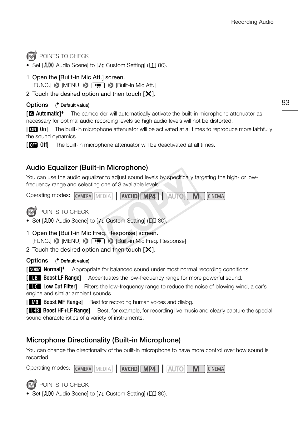 Microphone) 83, C op y | Canon XA20 User Manual | Page 83 / 184