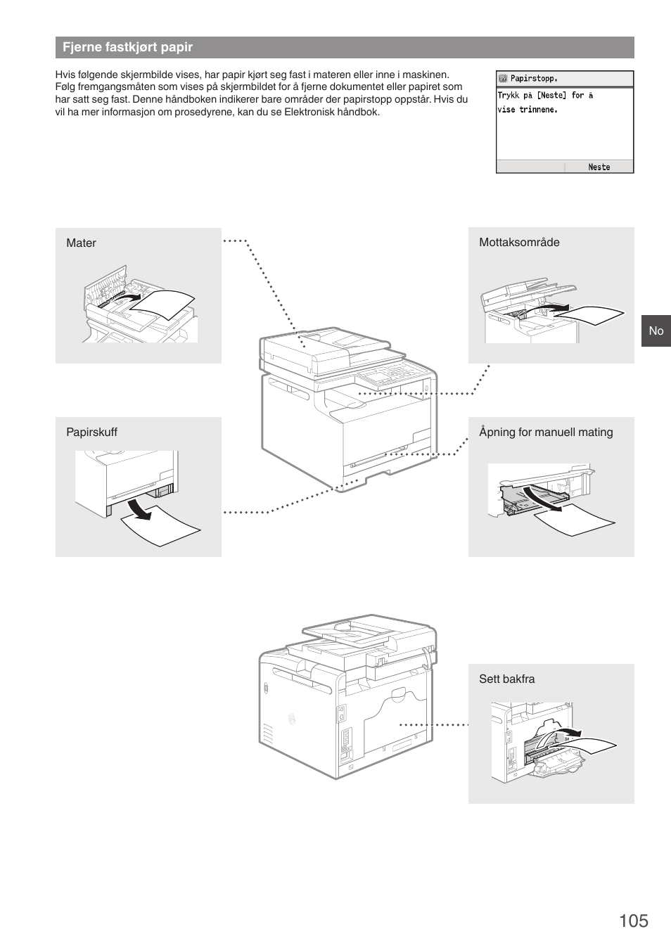 Fjerne fastkjørt papir | Canon i-SENSYS MF8280Cw User Manual | Page 105 / 292