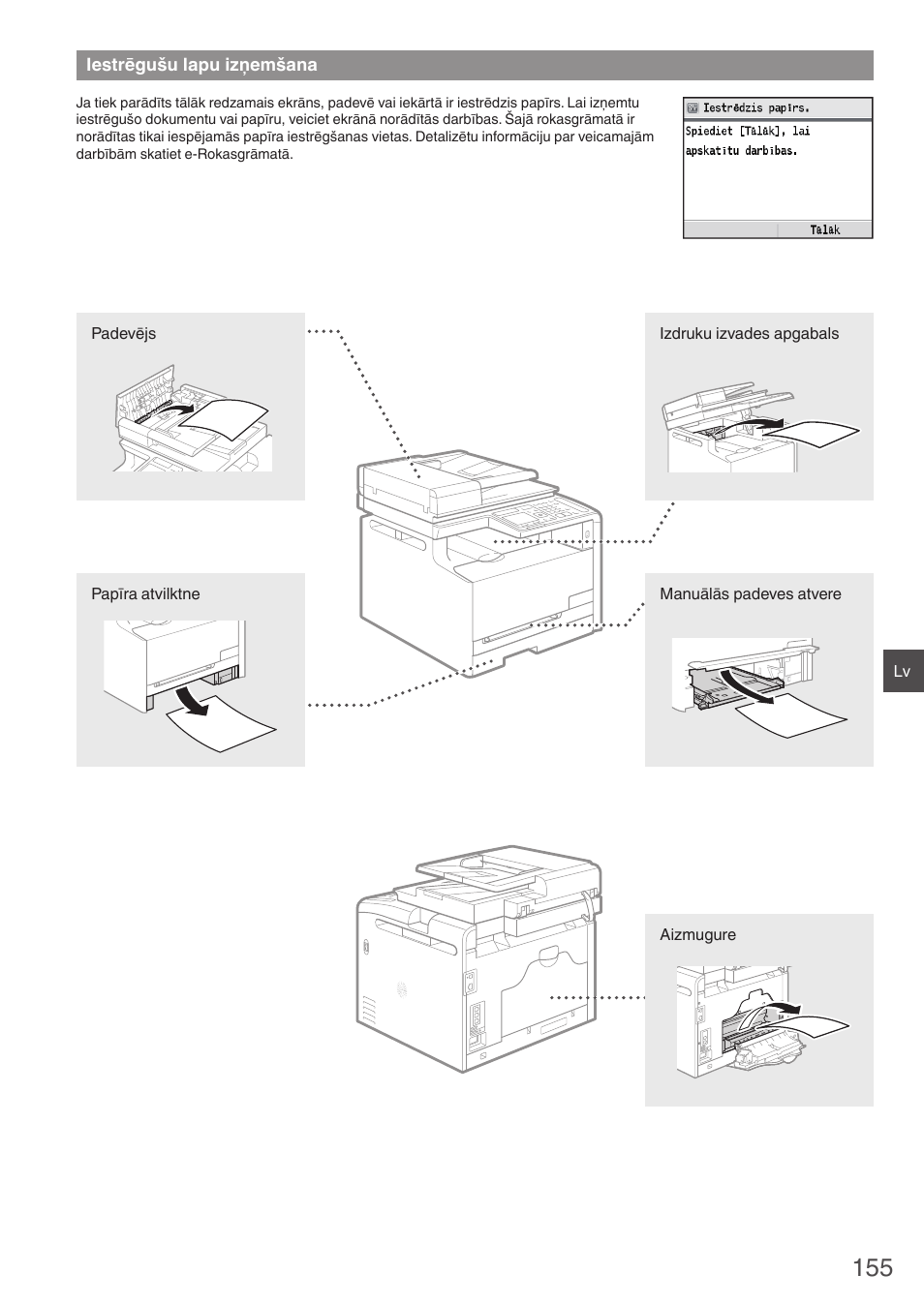 Iestrēgušu lapu izņemšana | Canon i-SENSYS MF8280Cw User Manual | Page 155 / 292