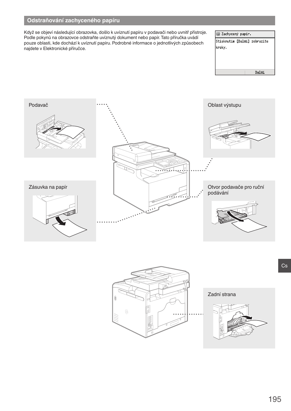 Odstraňování zachyceného papíru | Canon i-SENSYS MF8280Cw User Manual | Page 195 / 292