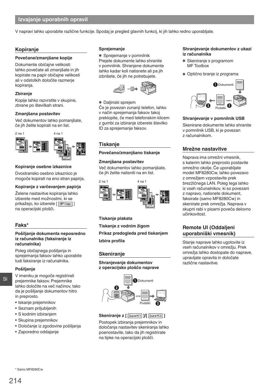 Izvajanje uporabnih opravil | Canon i-SENSYS MF8280Cw User Manual | Page 214 / 292
