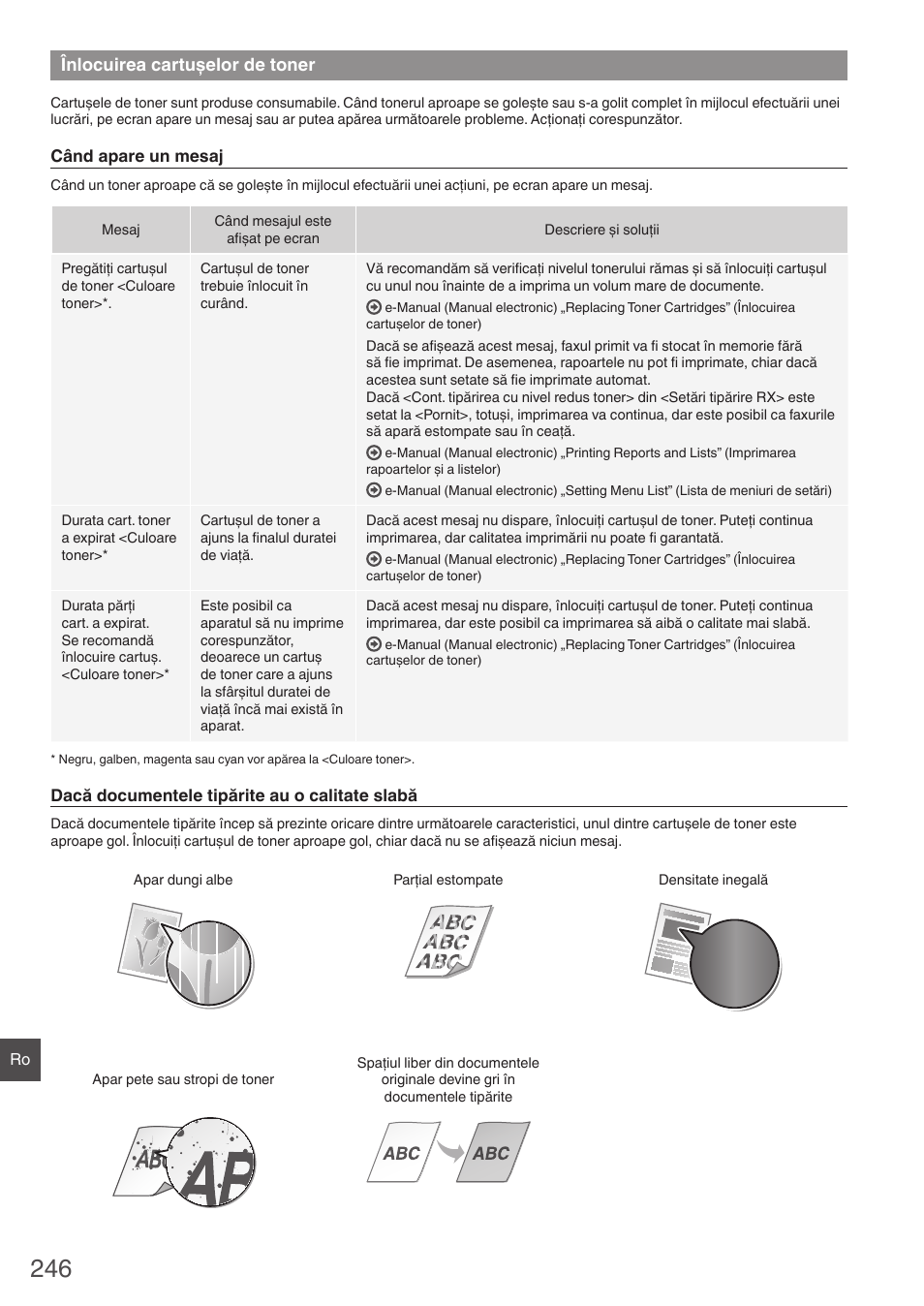 Înlocuirea cartuşelor de toner | Canon i-SENSYS MF8280Cw User Manual | Page 246 / 292