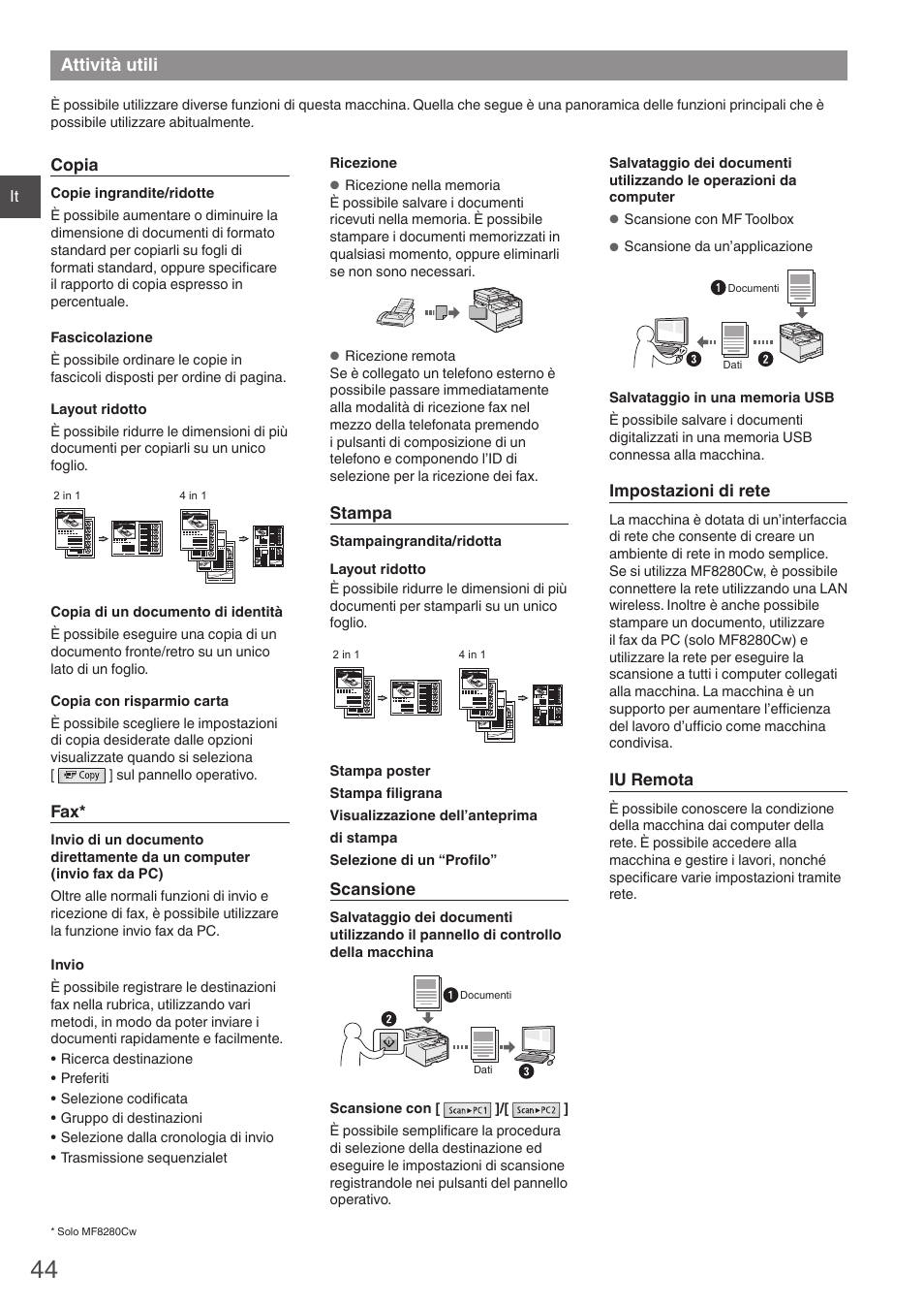 Attività utili | Canon i-SENSYS MF8280Cw User Manual | Page 44 / 292