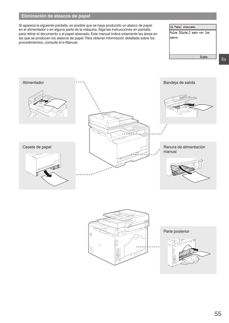 Eliminación de atascos de papel | Canon i-SENSYS MF8280Cw User Manual | Page 55 / 292