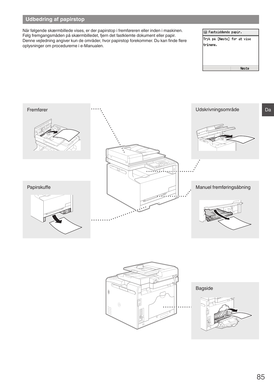 Udbedring af papirstop | Canon i-SENSYS MF8280Cw User Manual | Page 85 / 292