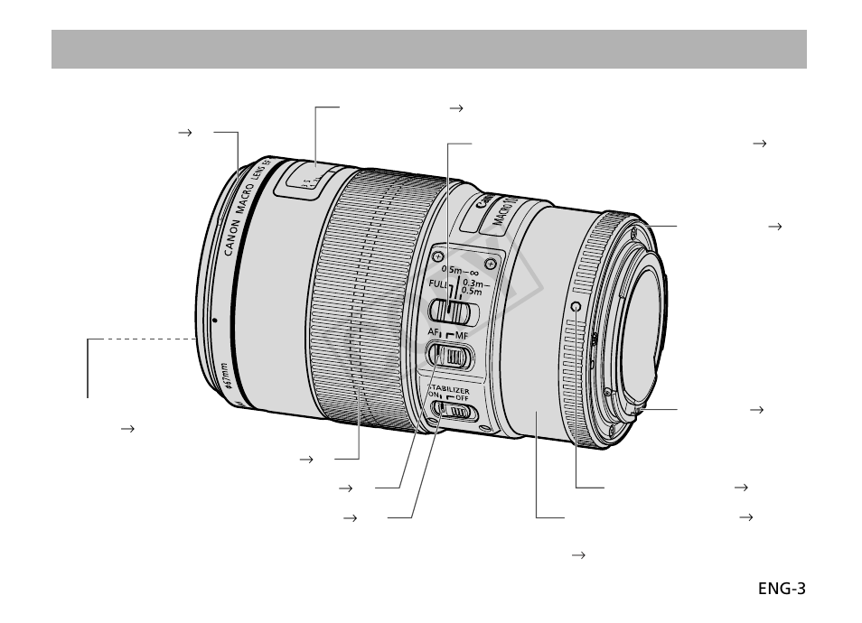 Cop y, Nomenclature | Canon EF 100mm f2.8L Macro IS USM User Manual | Page 4 / 18