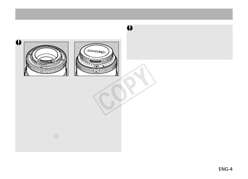 Cop y, Mounting and detaching the lens | Canon EF 100mm f2.8L Macro IS USM User Manual | Page 5 / 18