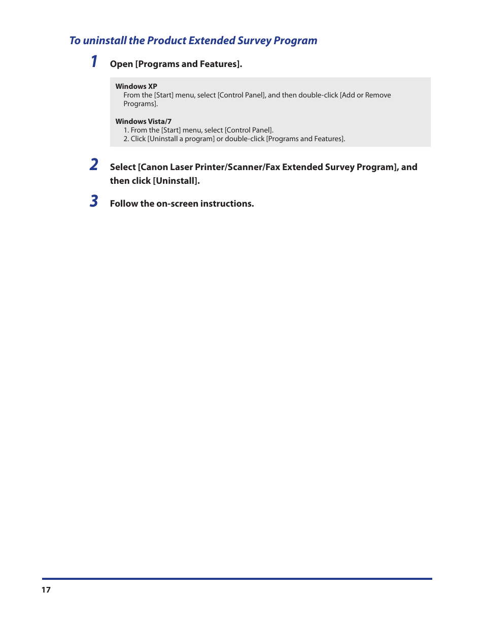 To uninstall the product extended survey program | Canon i-SENSYS FAX-L170 User Manual | Page 18 / 19