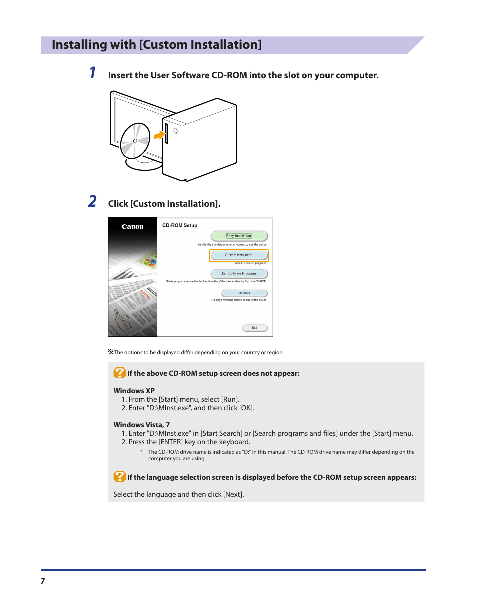Installing with [custom installation | Canon i-SENSYS FAX-L170 User Manual | Page 8 / 19