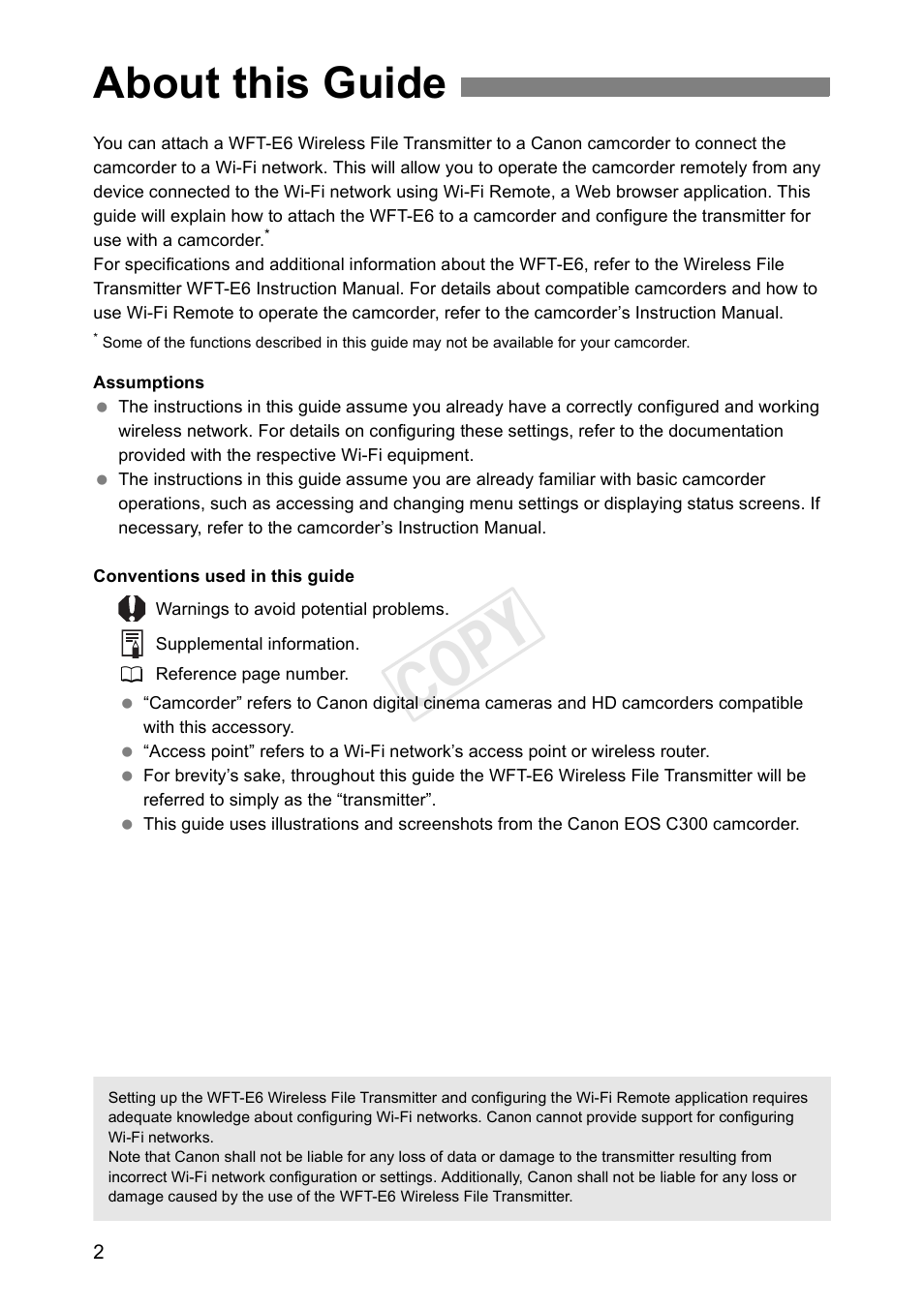 About this guide, Cop y | Canon EOS C500 PL User Manual | Page 2 / 38