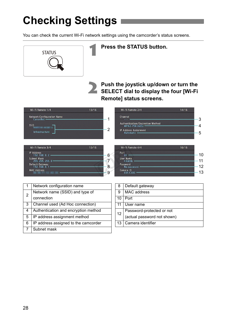 Checking settings, Cop y | Canon EOS C500 PL User Manual | Page 28 / 38
