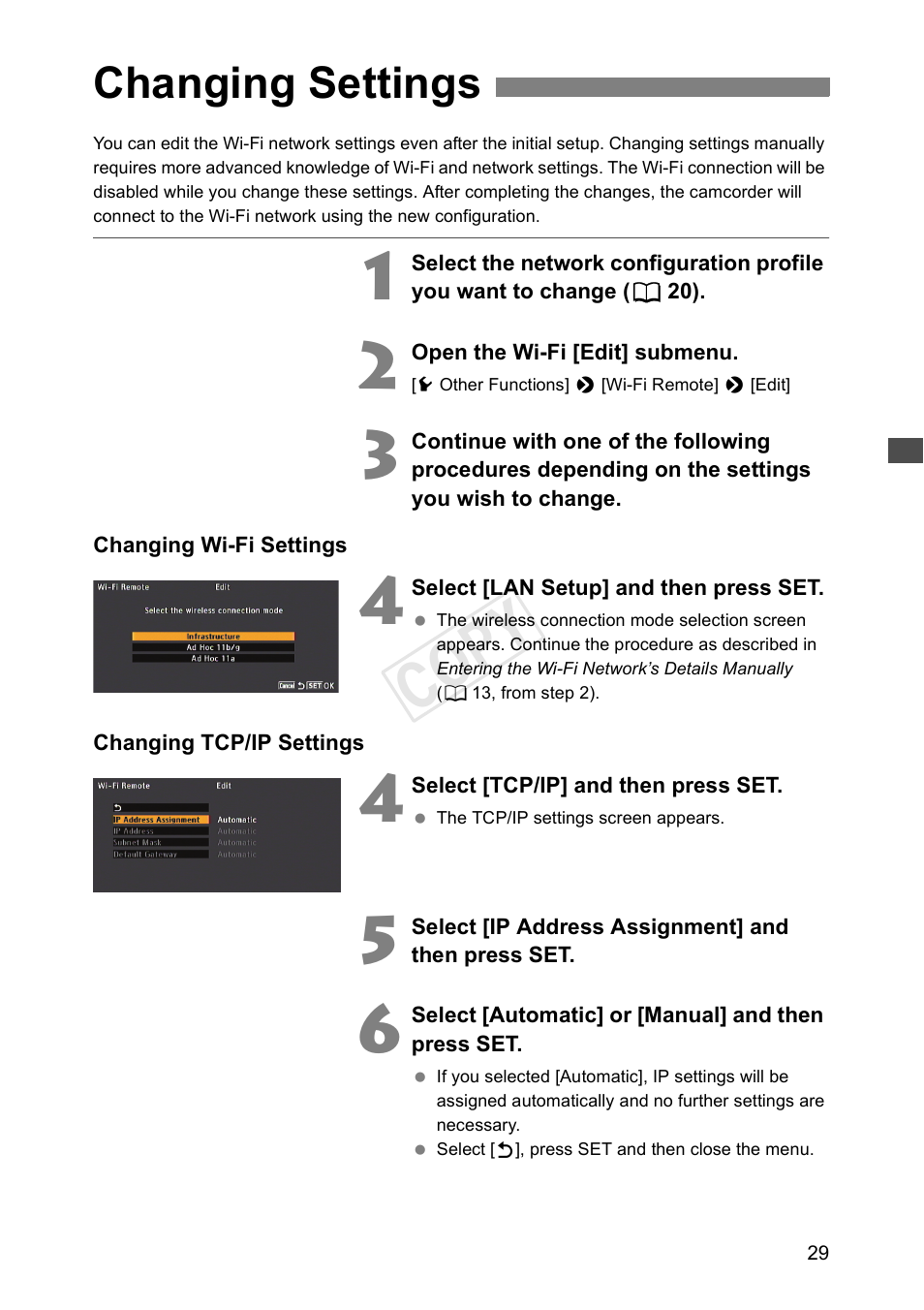 Changing settings, Cop y | Canon EOS C500 PL User Manual | Page 29 / 38