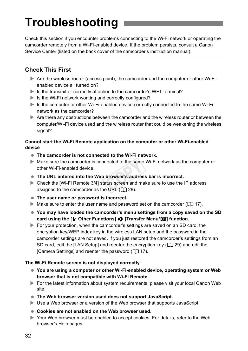 Troubleshooting, Cop y | Canon EOS C500 PL User Manual | Page 32 / 38