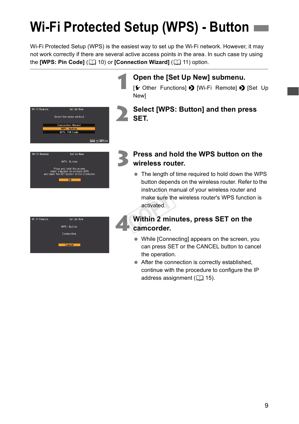 Wi-fi protected setup (wps) - button, Cop y | Canon EOS C500 PL User Manual | Page 9 / 38