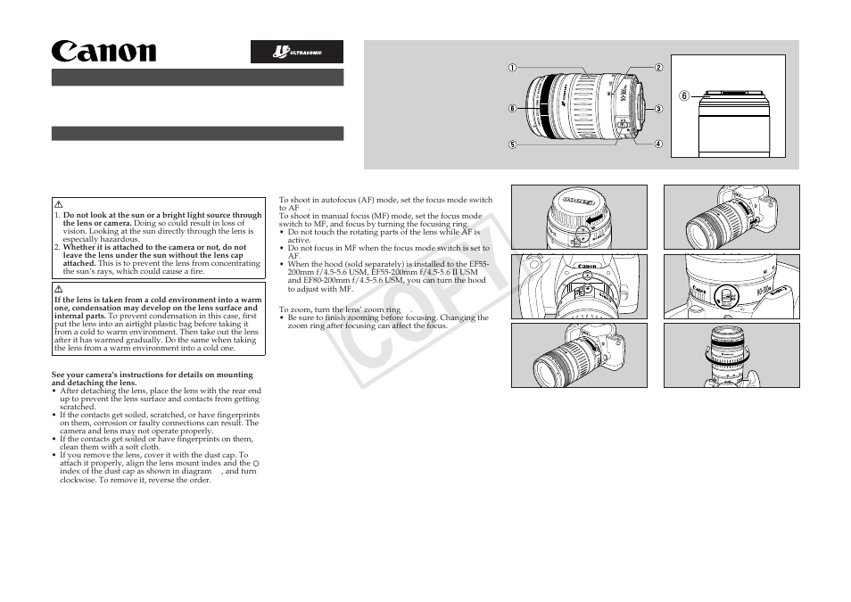 Canon EF 75-300mm f4-5.6 III USM User Manual | 2 pages