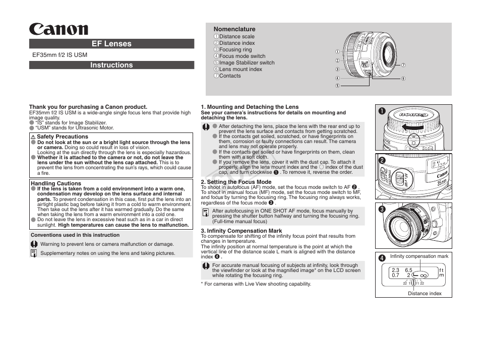 Canon EF 35mm f2 IS USM User Manual | 2 pages