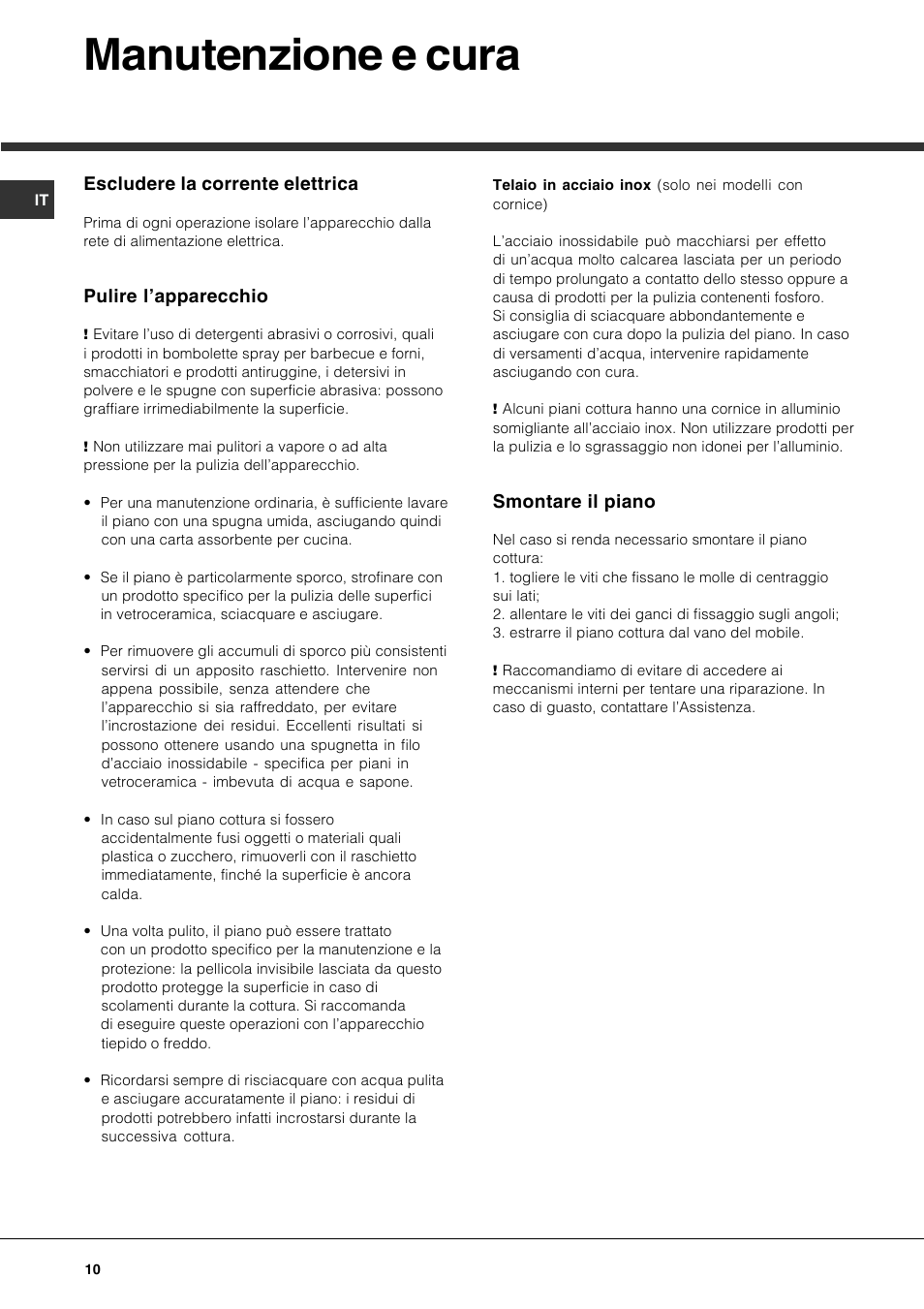 Manutenzione e cura | Hotpoint Ariston KIO 744 DD Z User Manual | Page 10 / 56