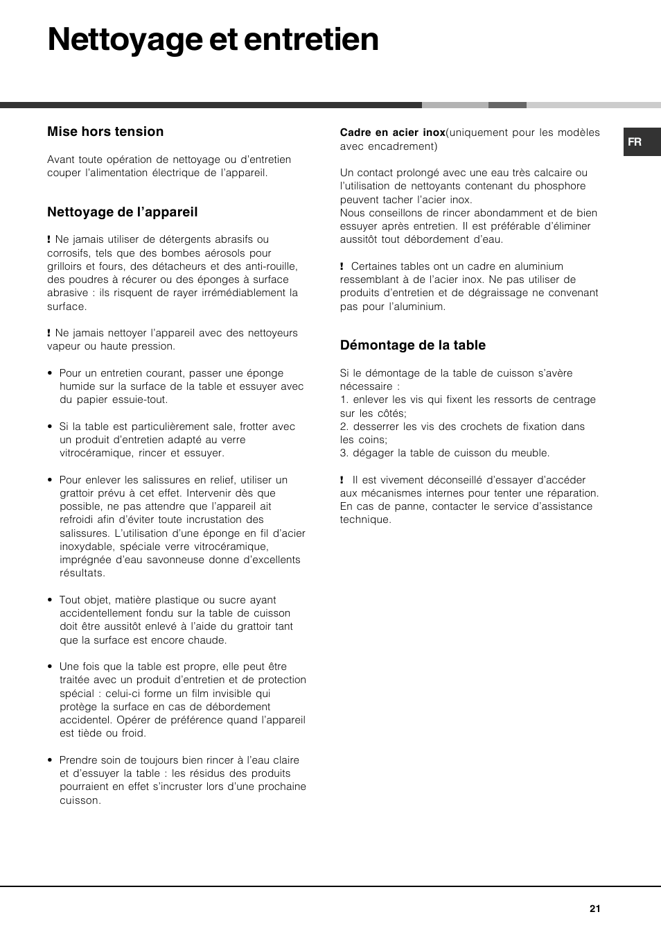 Nettoyage et entretien | Hotpoint Ariston KIO 744 DD Z User Manual | Page 21 / 56