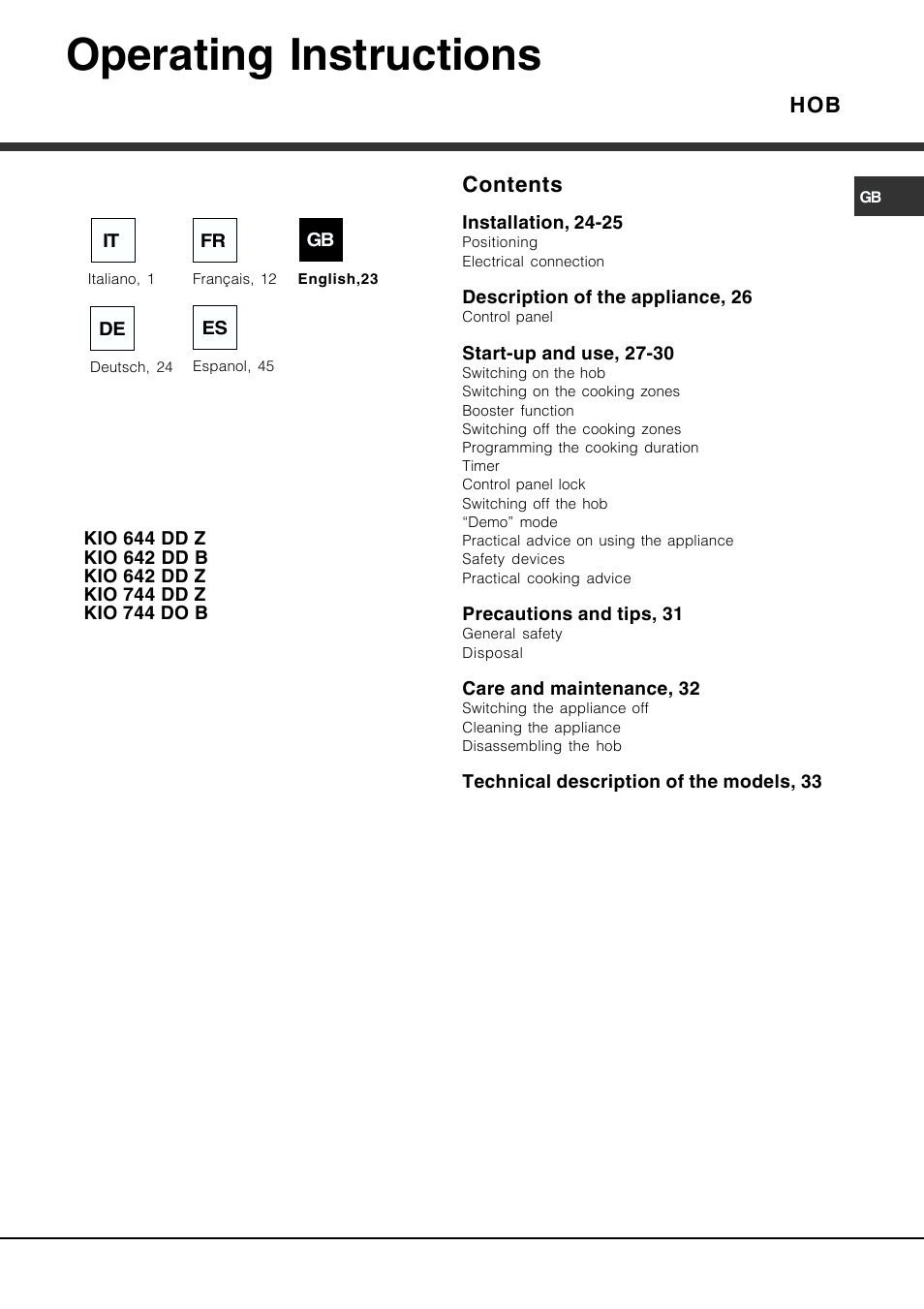 Operating instructions | Hotpoint Ariston KIO 744 DD Z User Manual | Page 23 / 56