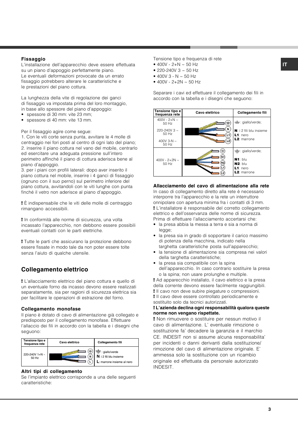 Collegamento elettrico | Hotpoint Ariston KIO 744 DD Z User Manual | Page 3 / 56