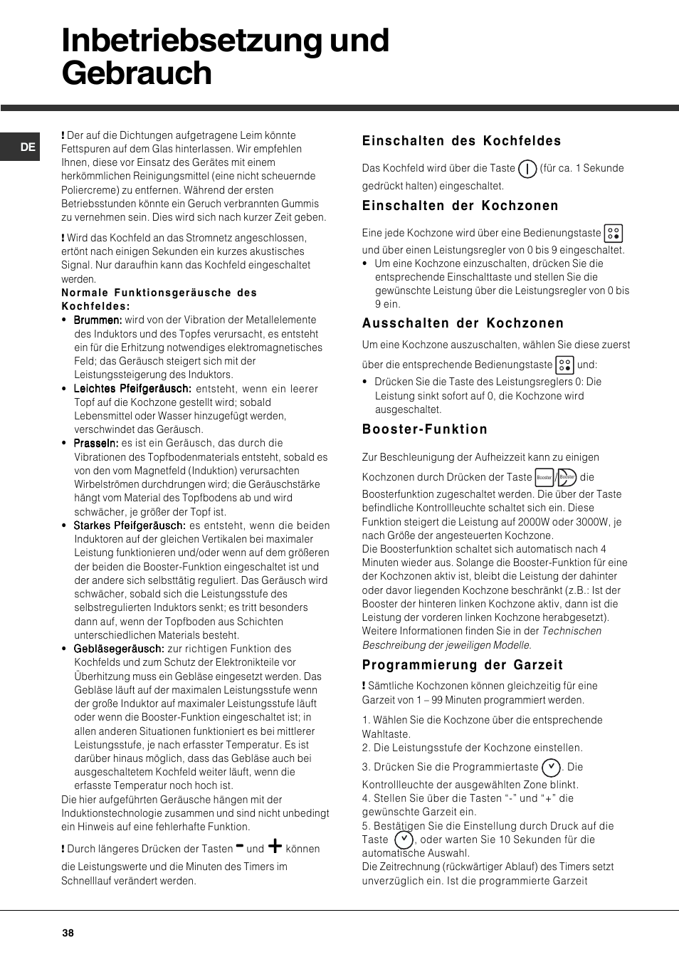 Inbetriebsetzung und gebrauch | Hotpoint Ariston KIO 744 DD Z User Manual | Page 38 / 56