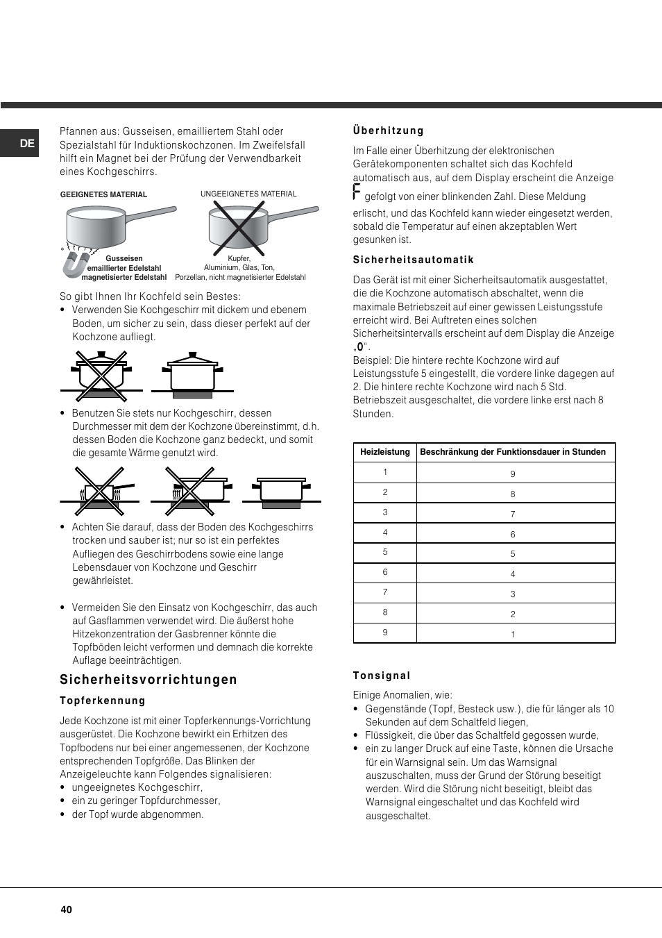Sicherheitsvorrichtungen | Hotpoint Ariston KIO 744 DD Z User Manual | Page 40 / 56