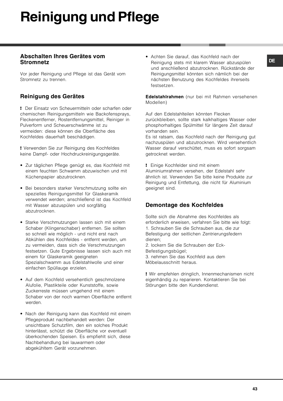 Reinigung und pflege | Hotpoint Ariston KIO 744 DD Z User Manual | Page 43 / 56