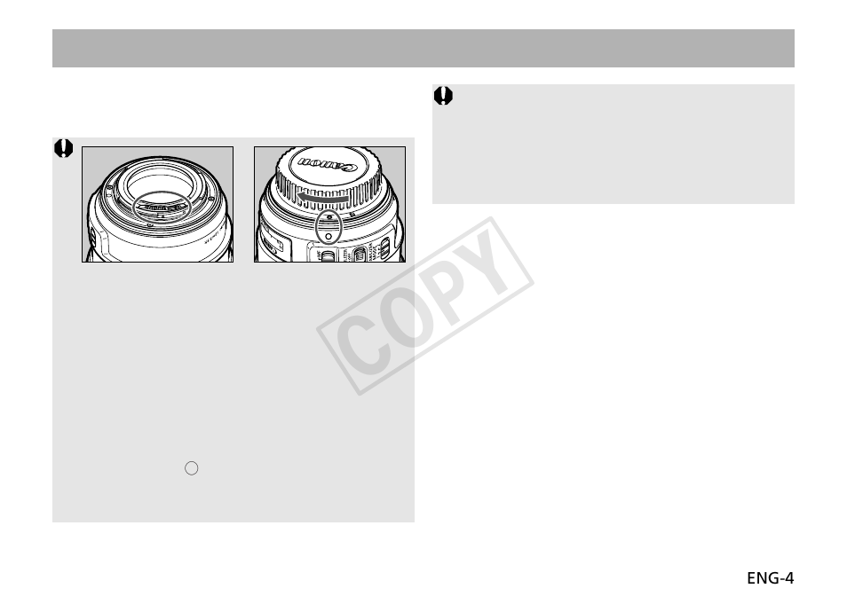 Cop y, Mounting and detaching the lens | Canon EF 70-300mm f4-5.6L IS USM User Manual | Page 5 / 16