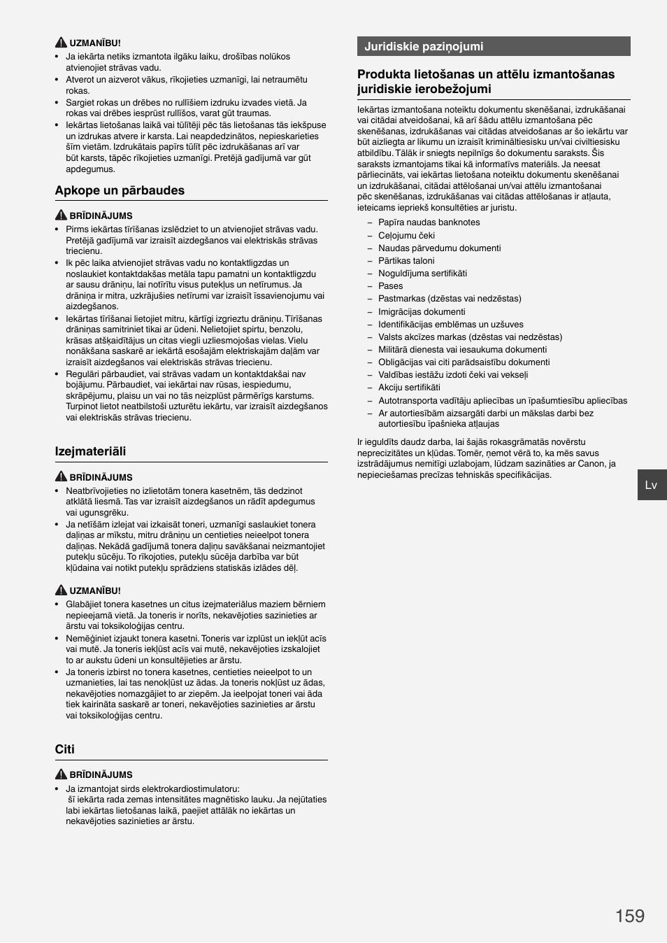 Apkope un pārbaudes, Izejmateriāli, Citi | Juridiskie paziņojumi | Canon i-SENSYS MF6180dw User Manual | Page 159 / 292