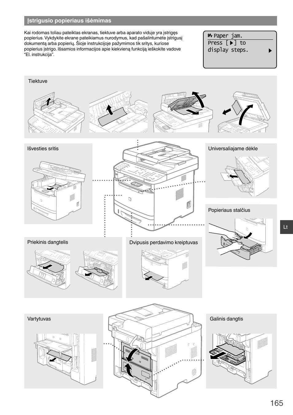 Įstrigusio popieriaus išėmimas | Canon i-SENSYS MF6180dw User Manual | Page 165 / 292