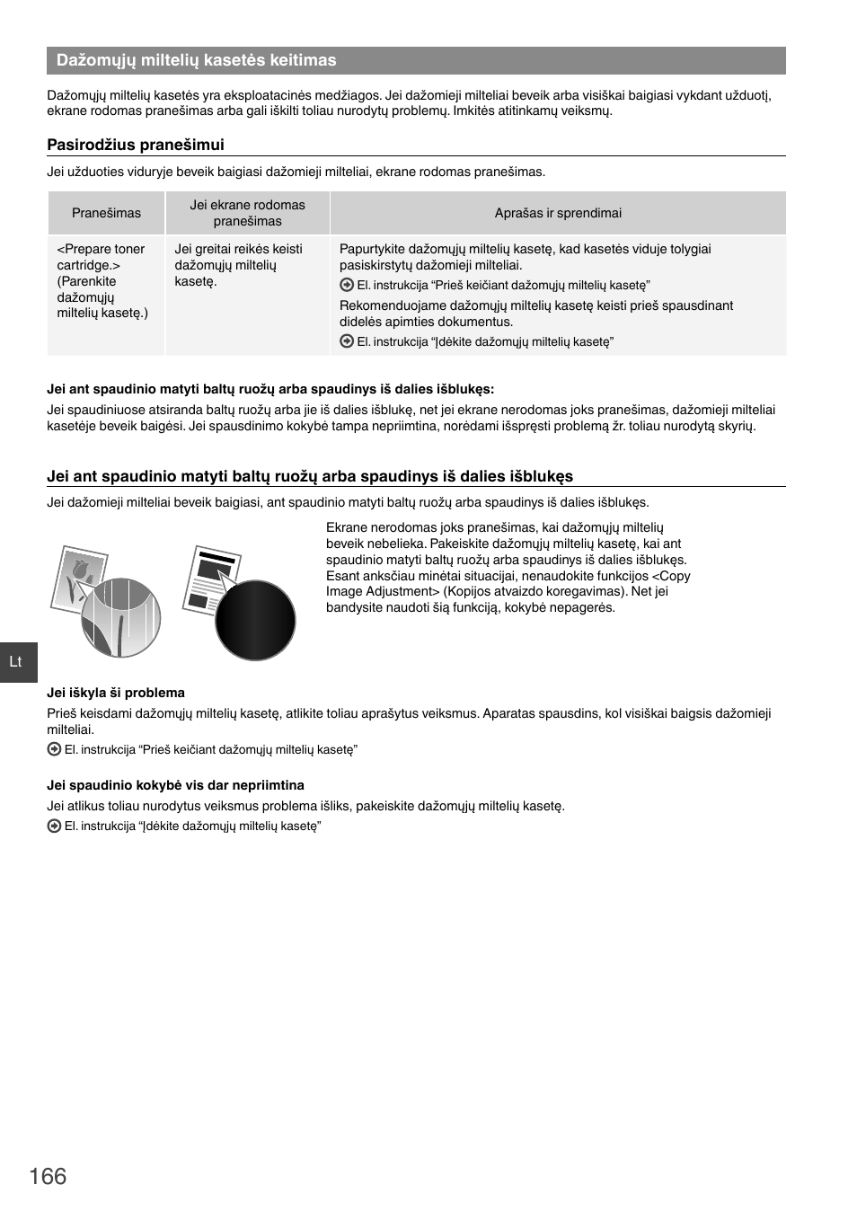 Dažomųjų miltelių kasetės keitimas | Canon i-SENSYS MF6180dw User Manual | Page 166 / 292