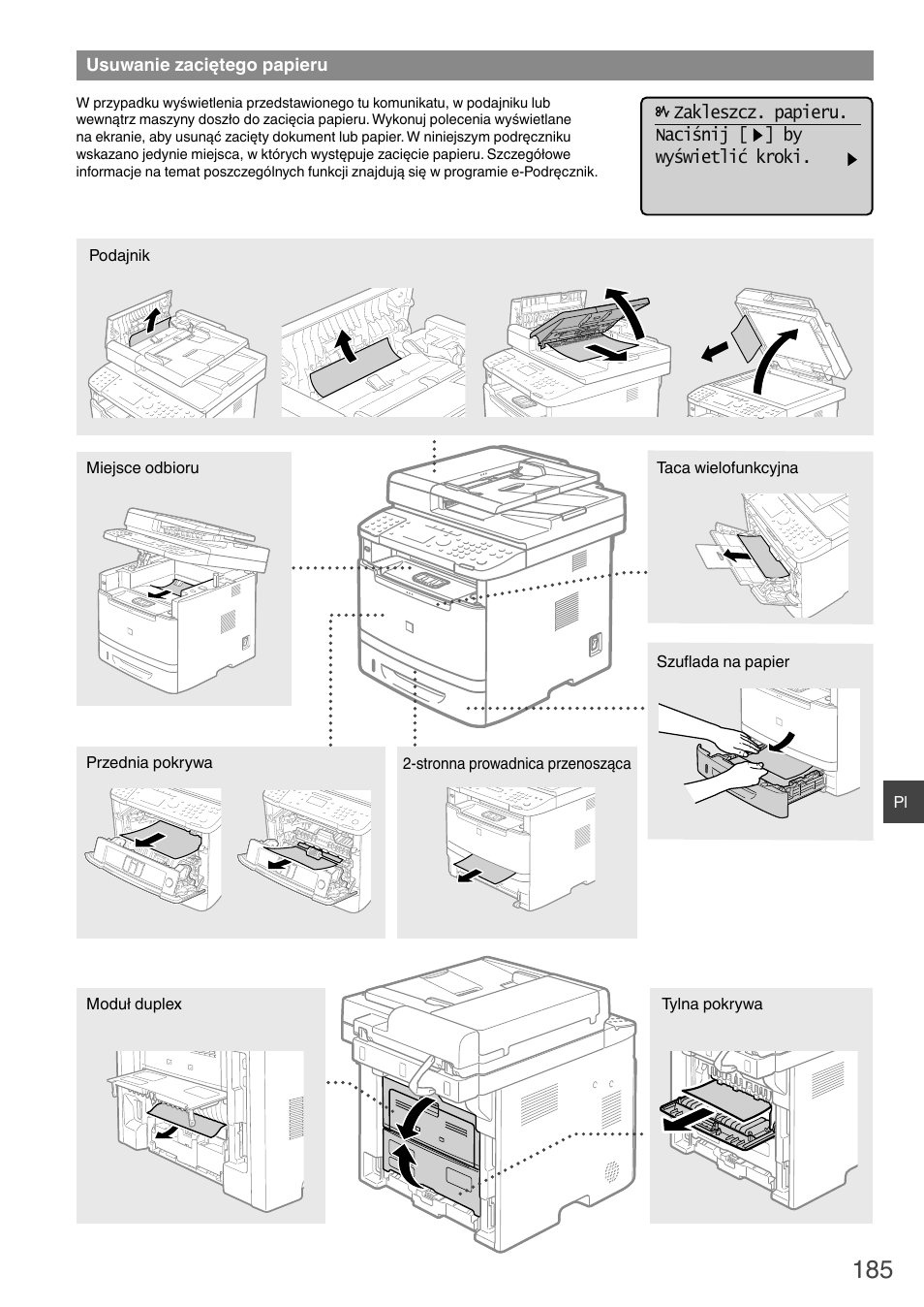 Usuwanie zaciętego papieru | Canon i-SENSYS MF6180dw User Manual | Page 185 / 292