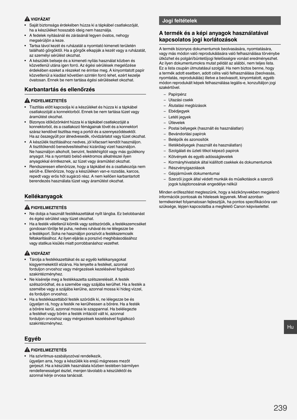 Karbantartás és ellenőrzés, Kellékanyagok, Egyéb | Jogi feltételek | Canon i-SENSYS MF6180dw User Manual | Page 239 / 292