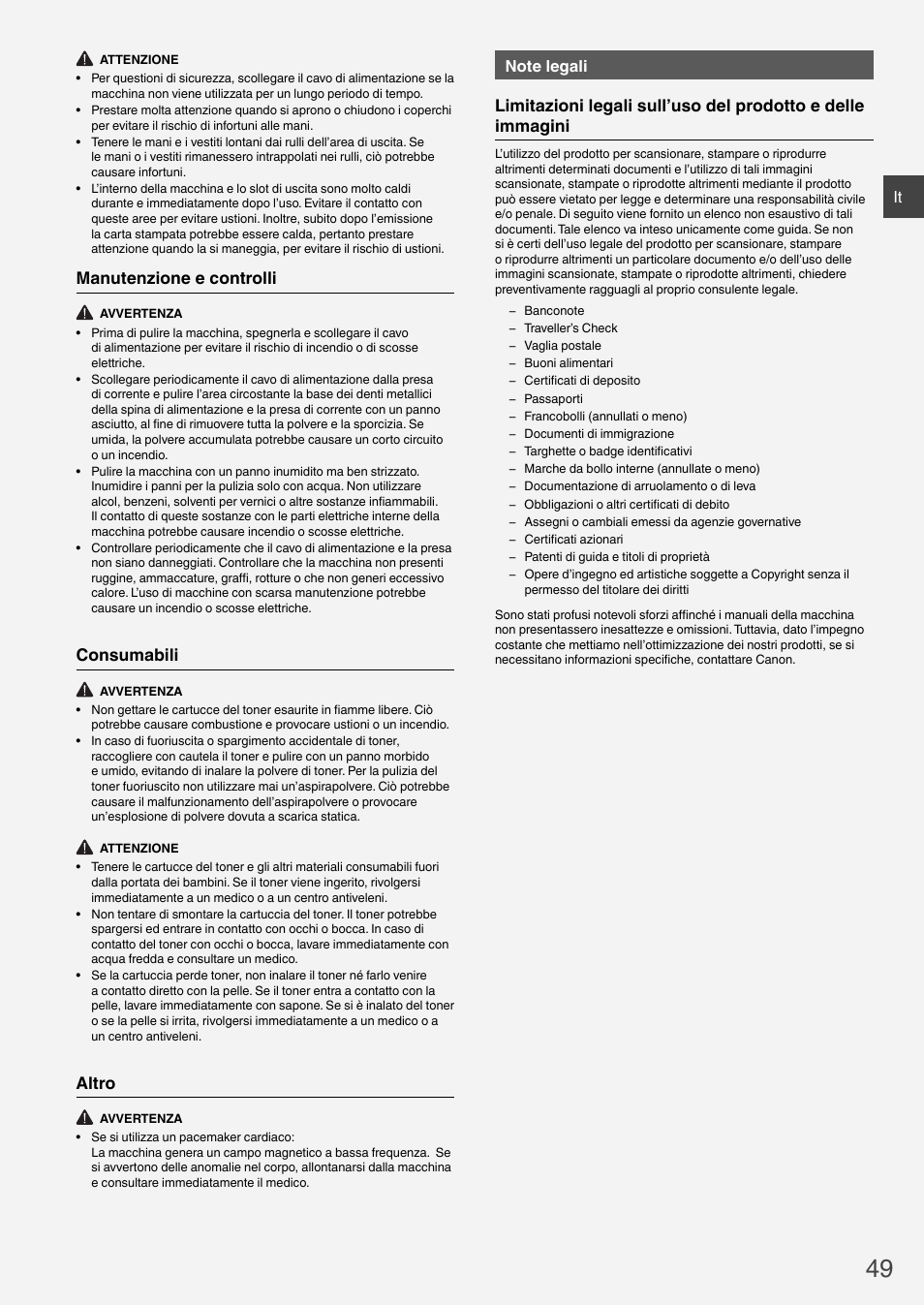 Manutenzione e controlli, Consumabili, Altro | Canon i-SENSYS MF6180dw User Manual | Page 49 / 292