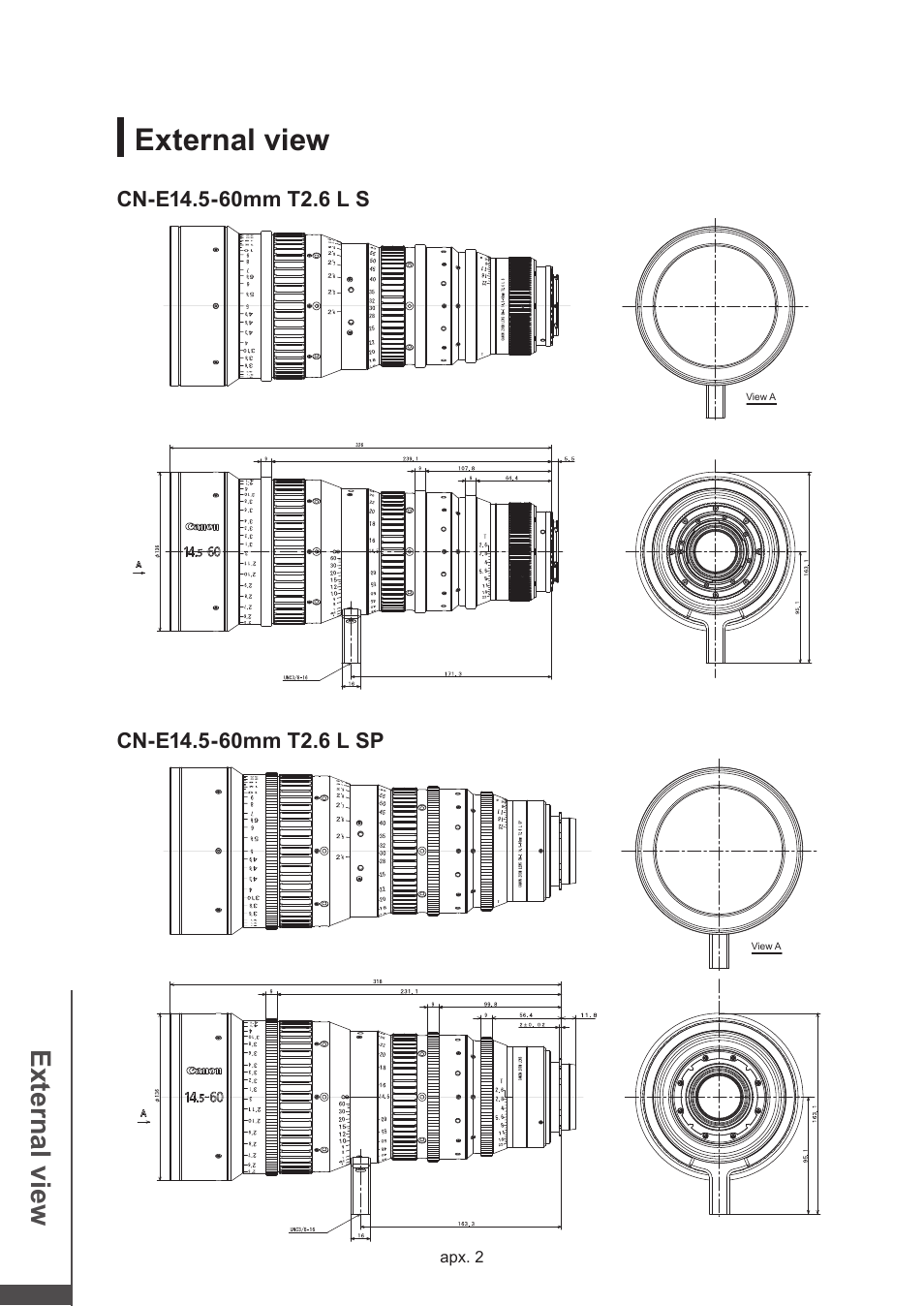 External view, Ex te rn al v iew | Canon CN-E14.5-60mm T2.6 L S User Manual | Page 39 / 41