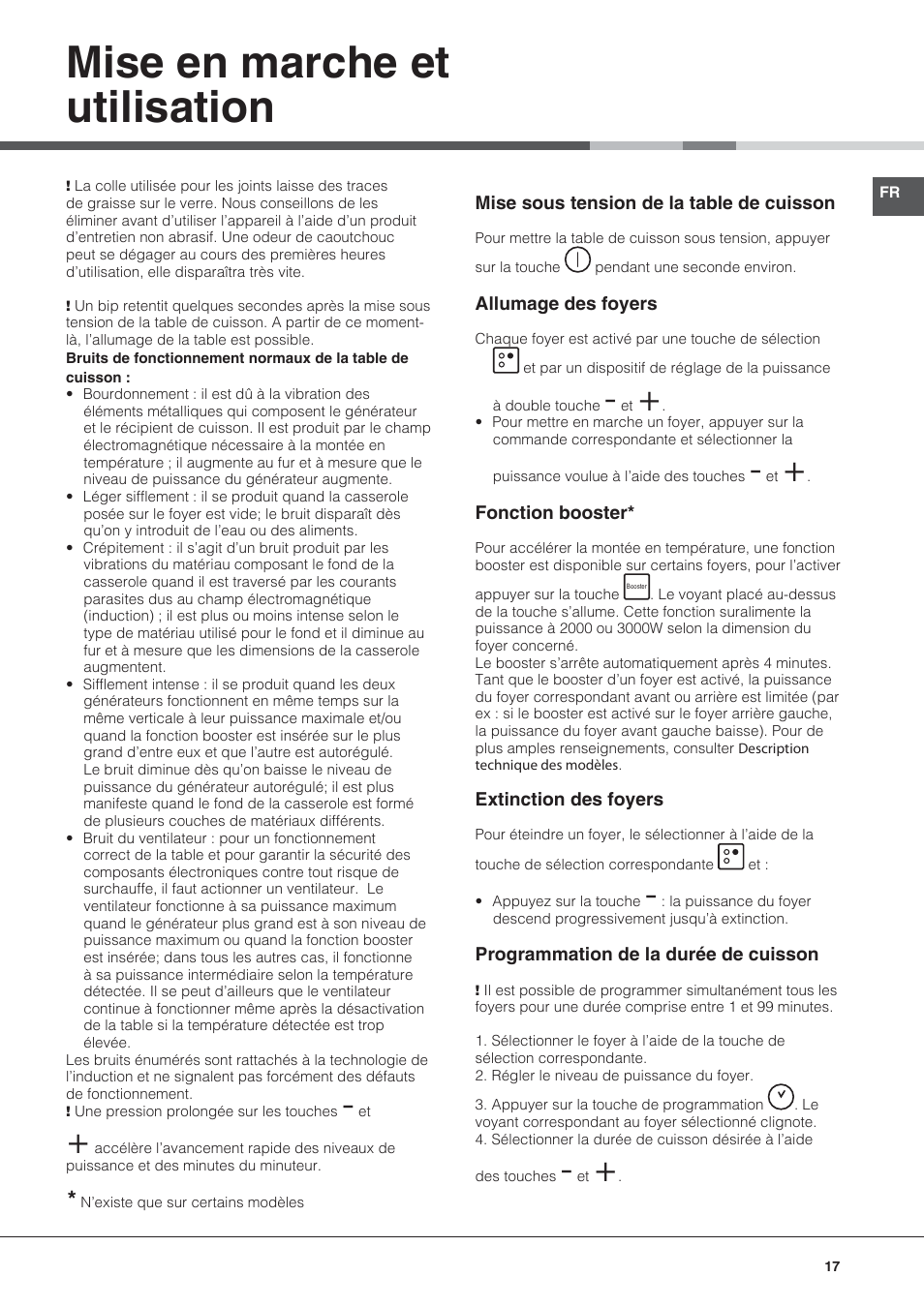 Mise en marche et utilisation | Hotpoint Ariston KIC 631 C  EU User Manual | Page 17 / 80