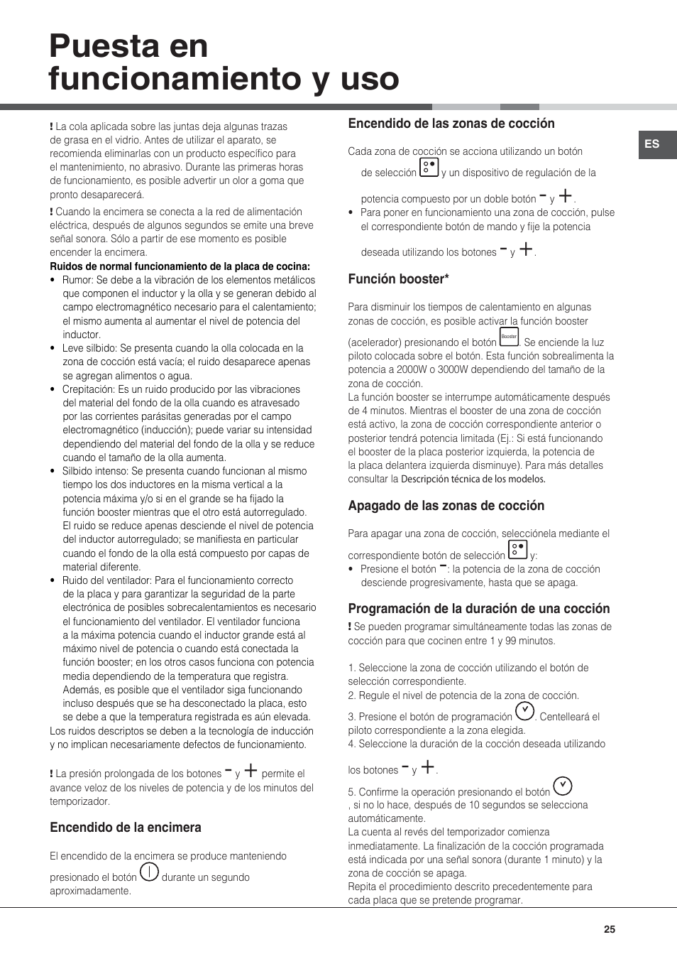 Puesta en funcionamiento y uso | Hotpoint Ariston KIC 631 C  EU User Manual | Page 25 / 80