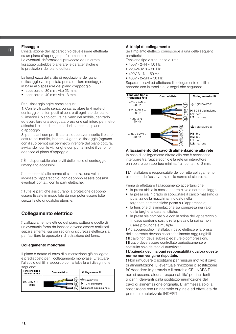 Collegamento elettrico | Hotpoint Ariston KIC 631 C  EU User Manual | Page 48 / 80
