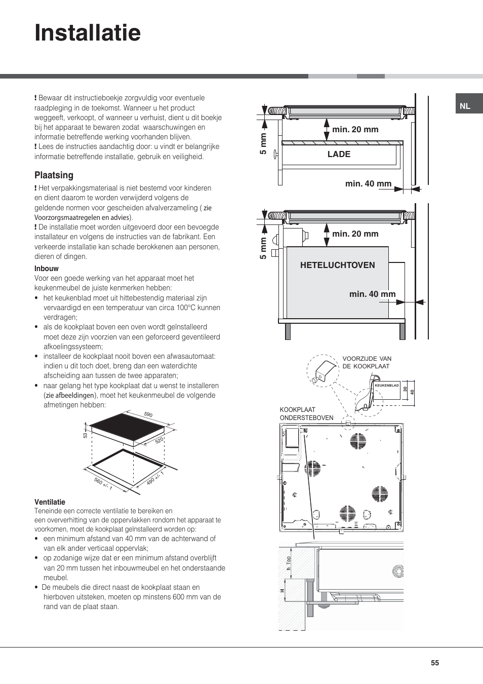 Installatie, Plaatsing | Hotpoint Ariston KIC 631 C  EU User Manual | Page 55 / 80
