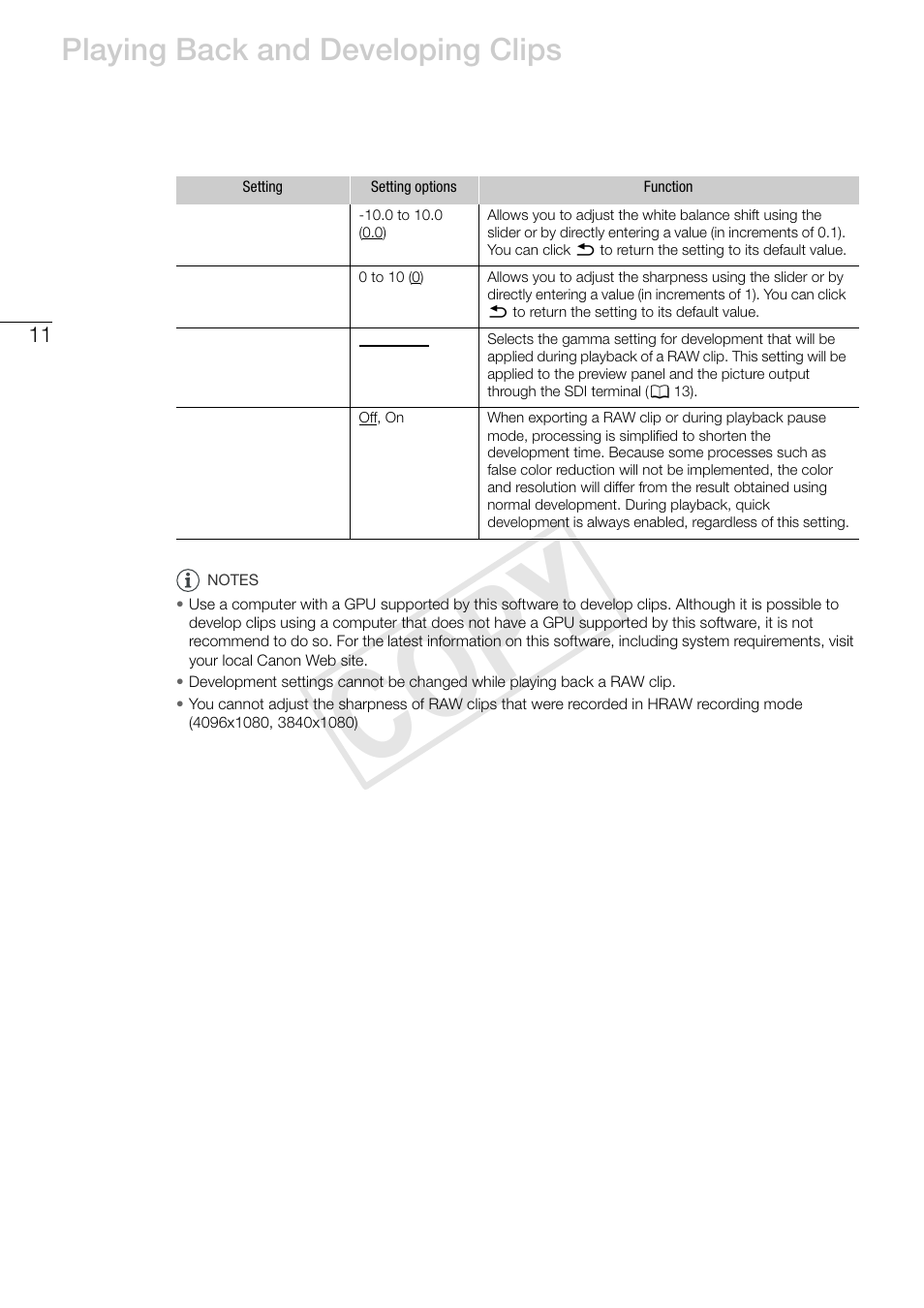 Cop y, Playing back and developing clips | Canon EOS C500 PL User Manual | Page 11 / 24